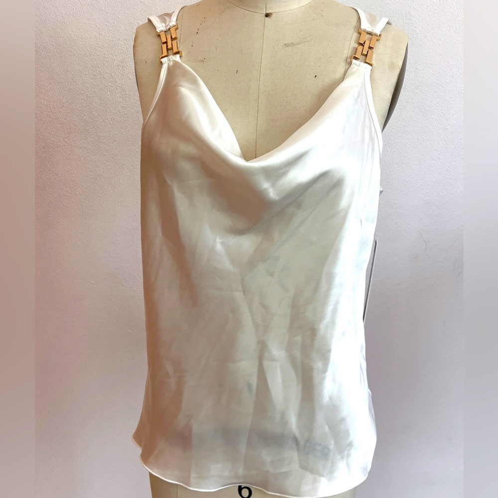 Nicole Miller - New Sleeveless draped neckline top - Size M. Color: White